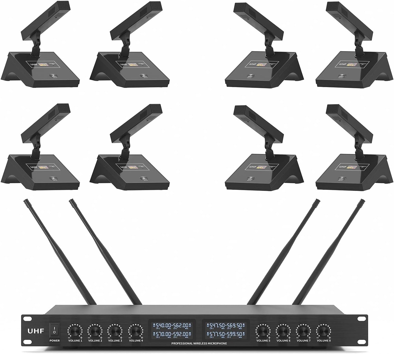YT8 UHF 8 Channel Desktop Gooseneck Microphone System Conference Mics Super-Low Background Noise for Large Conferences, Public Speaking