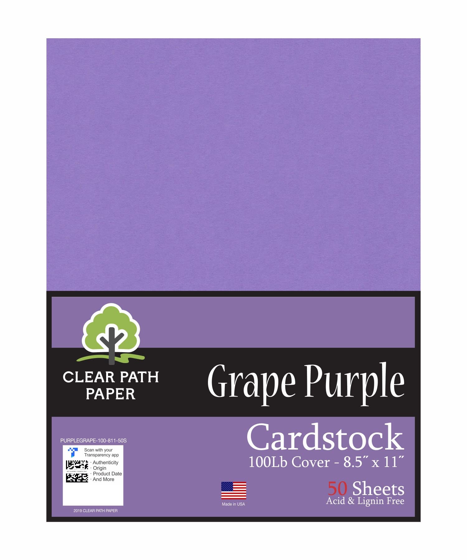 Clear Path Paper Grape Purple Cardstock - 8.5 x 11 inch - 100Lb Cover - 50 Sheets