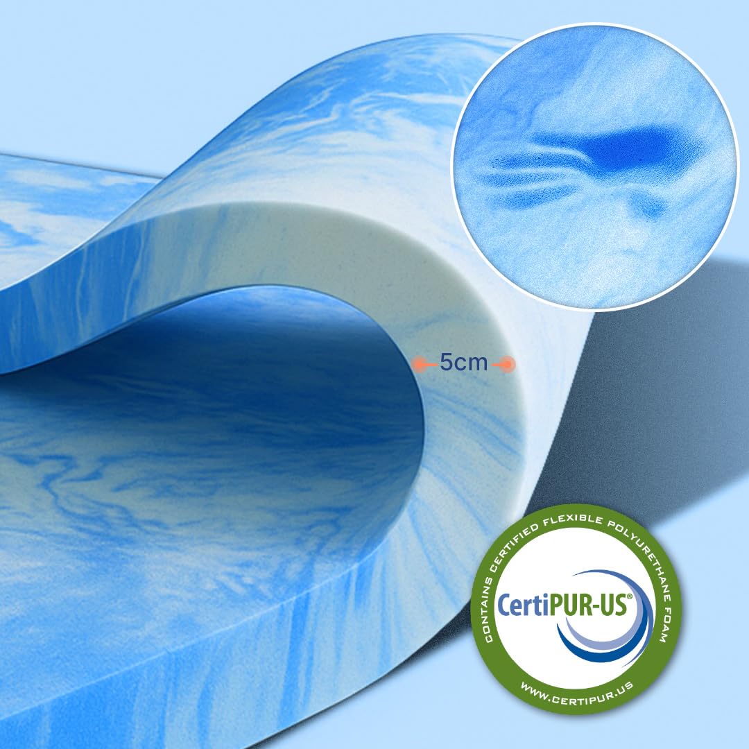 MKS Matratzen Topper 120x200 cm, 5cm Matratzentopper Gel-Memory-Schaum, Ergonomischer H4 mit kühlendes Gefühl, atmungsaktivem Bezug, Schlafkomfort wie auf Wolken