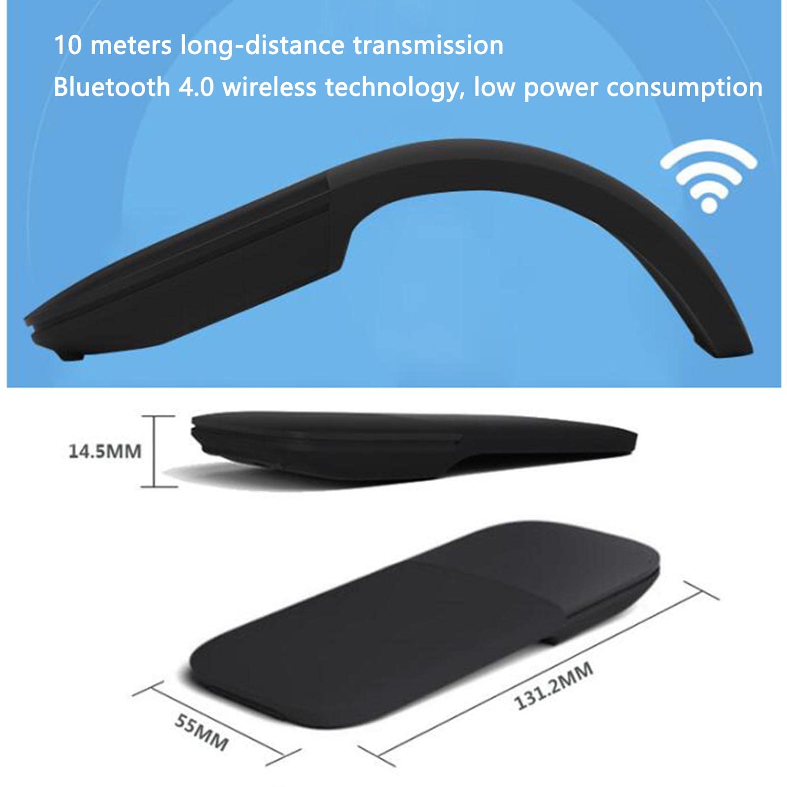 Mysz Mysz bezprzewodowa Mysz komputerowa do laptopa USB do gier Bluetooth Ergonomiczna mysz Urządzenie wskazujące Składana 4.0 Cicha tarcza dotykowa Bluetooth 1600 dpi(Schwarz,110x63x29mm)