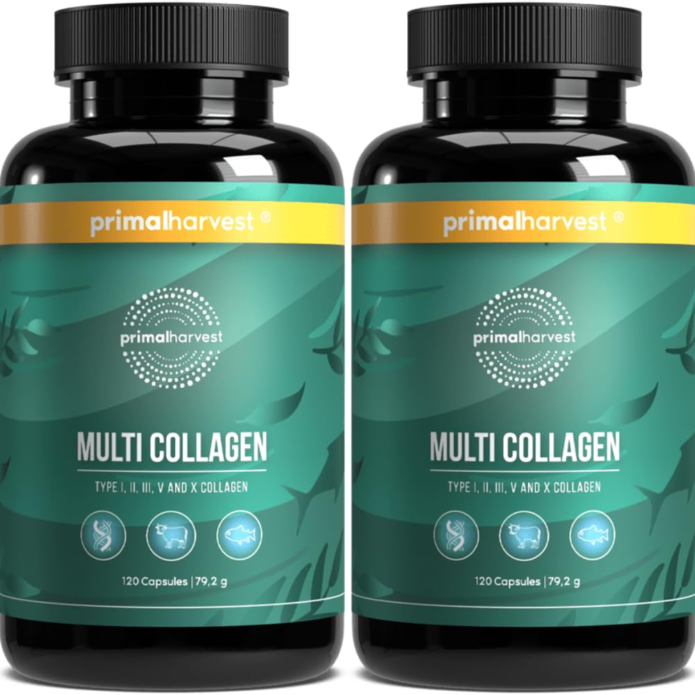 Multi Collagen - Supplement with Collagen Types I, II, III, V & X, Plus Vitamin C for Men & Women, 2 Pack: 60 Servings