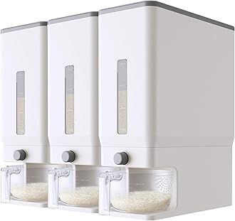 Lifewit3 Pack Rice Dispenser 25 Lbs(11.3kg), Rice Storage Container Sealed Moisture Proof with Measuring Cup for Kitchen Pantry Household, BPA-Free, White