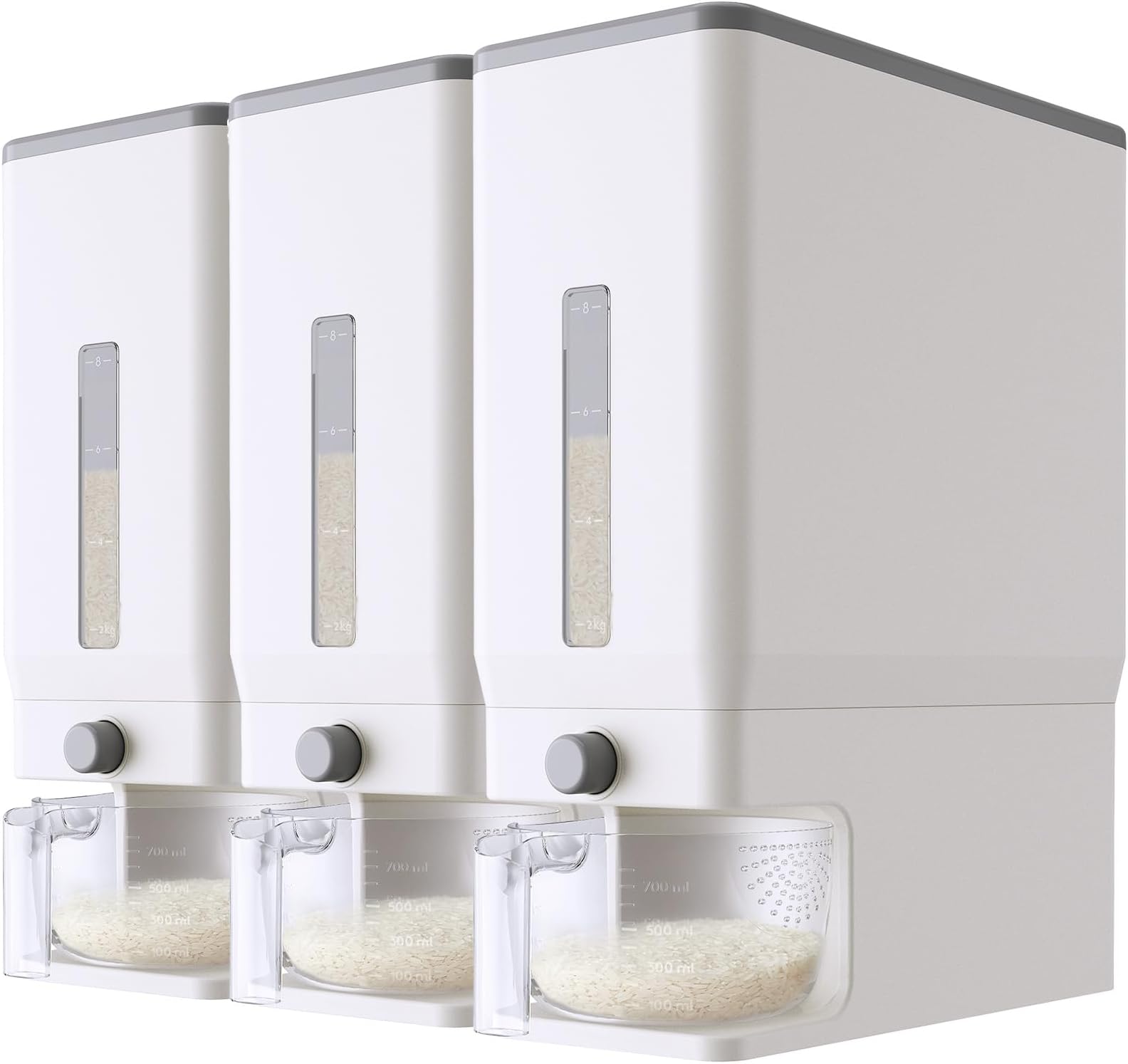 Lifewit3 Pack Rice Dispenser 25 Lbs(11.3kg), Rice Storage Container Sealed Moisture Proof with Measuring Cup for Kitchen Pantry Household, BPA-Free, White