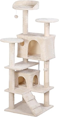 Árbol de 54 pulgadas para gatos de interior, varios niveles, torre de condominio, muebles, casa de juegos para gatitos con postes rascadores, color