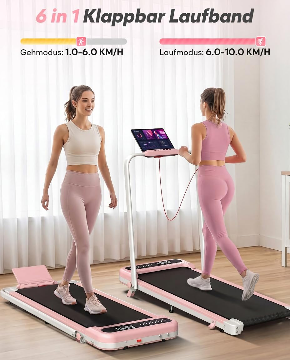 Cardirun Laufband für Zuhause Klappbar, 6 in 1 Walking Pad mit 10% Steigung | 10 km/h, 3.0PS Motor, Laufbänder mit LED-Anzeige, APP, Leise Treadmill for Home Office, 150 KG, Keine Installation
