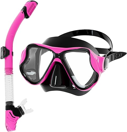 Miniatura 10 de Equipo de esnórquel para adultos, juego de máscara de esnórquel de vidrio templado de 180 grados, gafas antivaho con parte superior seca, máscara de