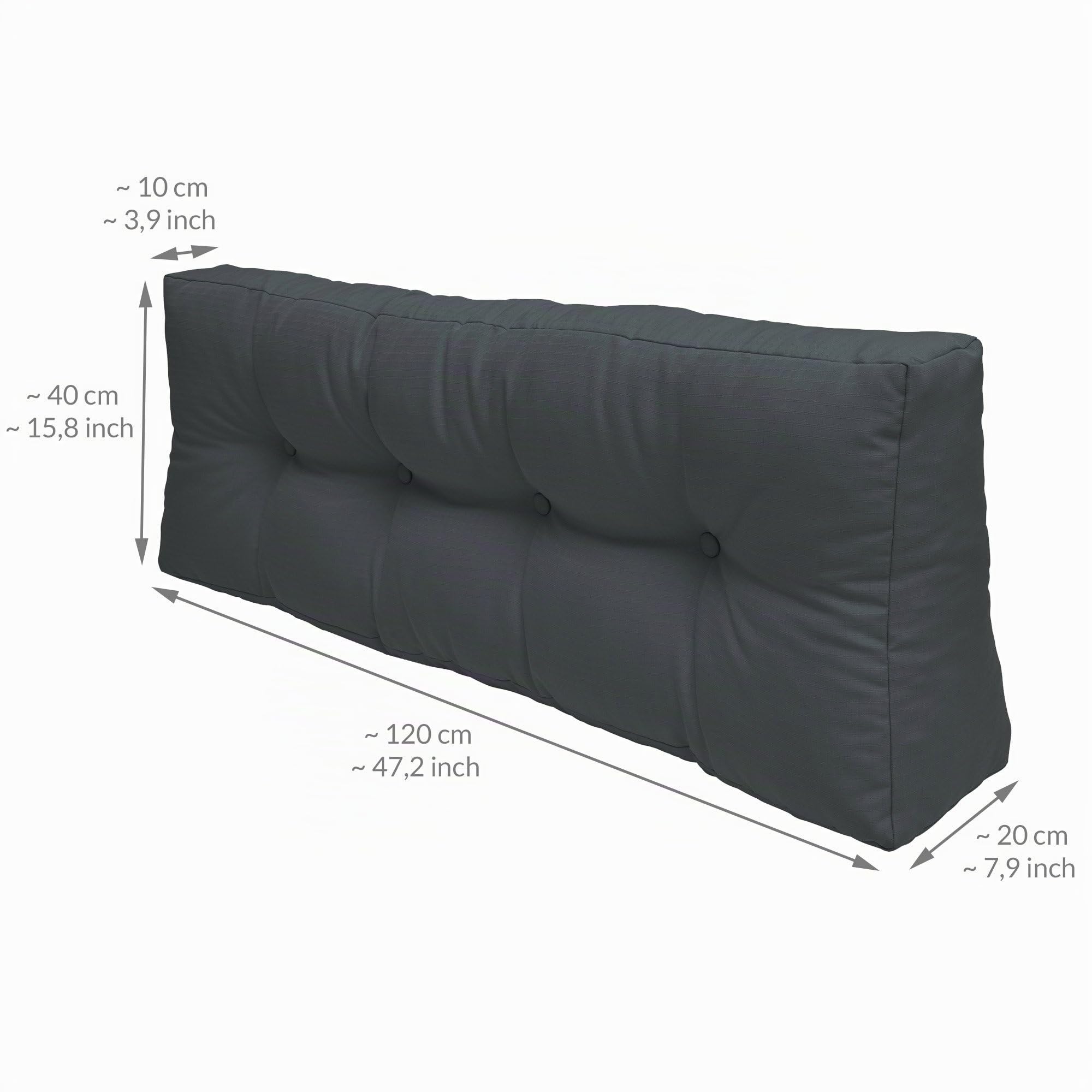 Beautissu Coussin Dossier Palette Euro ECO pour Jardin Exterieur Interieur | 120x40cm gris graphite confortable banquette canape coussins lounge Extérieur Intérieur europalette Elements