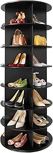 SpaceAid 7 Tier Rotating Shoe Rack Tower, Spinning Shoe Display Lazy Susan, Revolving 360 Shoe Rack Storage Round Carousel, Vertical Handbag Rotate Shoes Closet Organization (7-Tier Black)