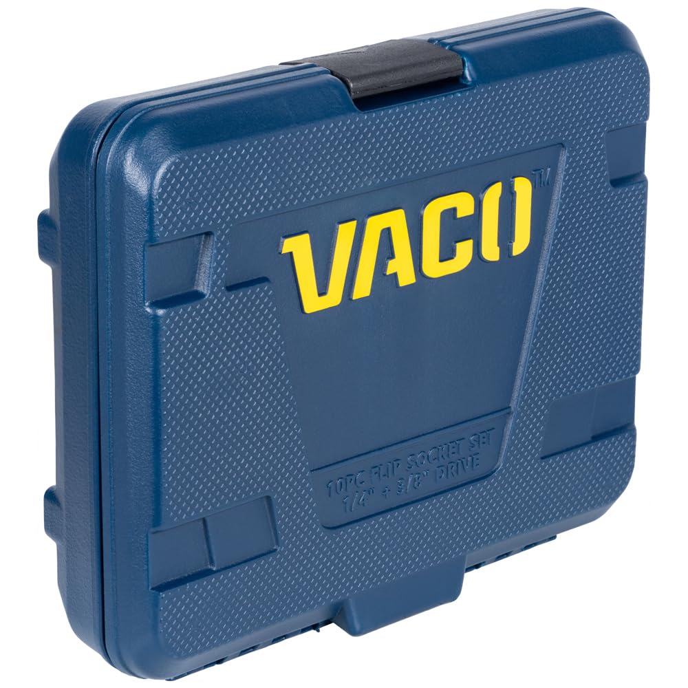 VACO VAC4100 10-częściowy zestaw nasadek udarowych 2 w 1, z etui, adapterem, przedłużeniem, grzechotką, 6 gniazd, 12 rozmiarów SAE do napędów 1/4 i 3/8 cala
