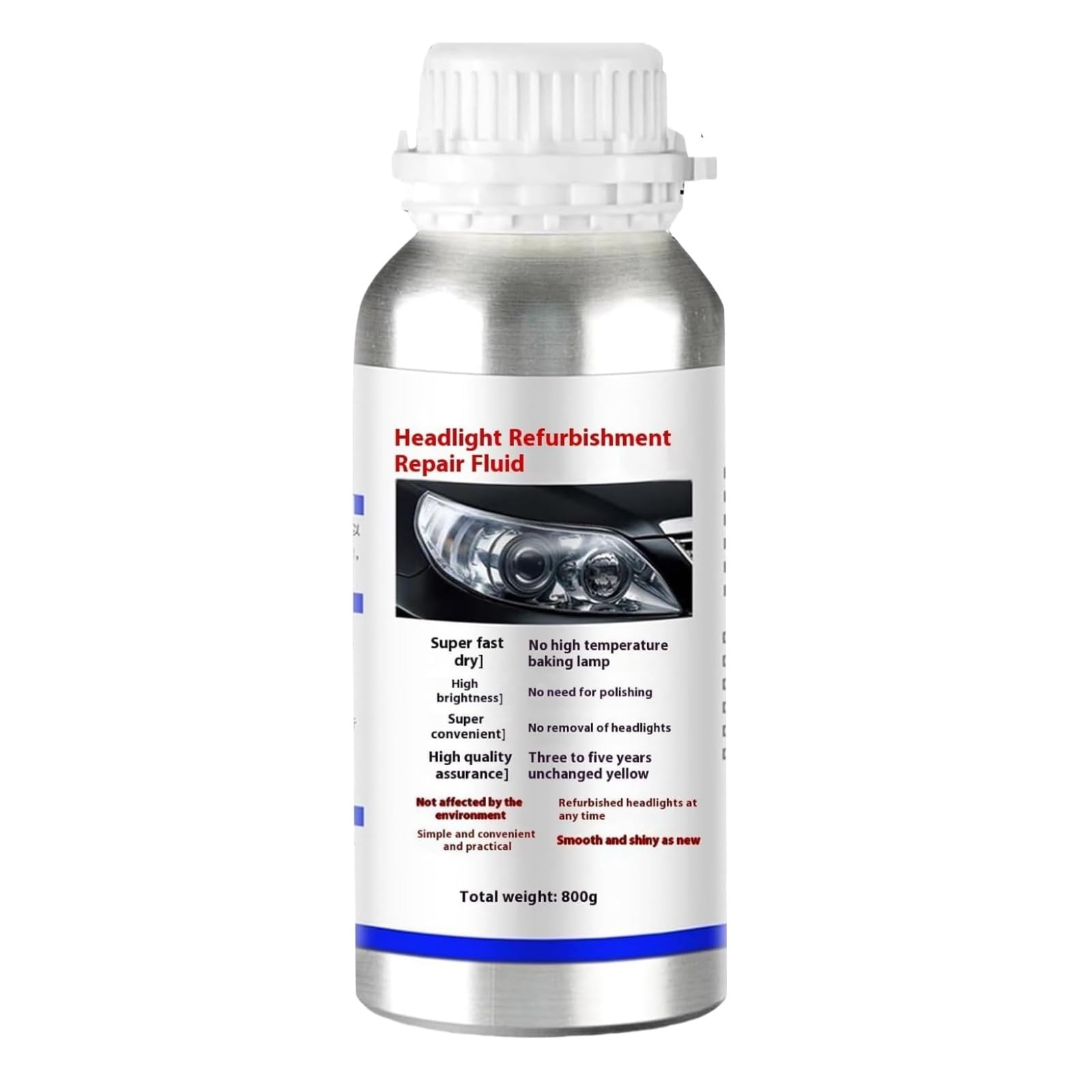 Generico Auto Fari di Riparazione Polimero Liquido,Liquido di Riparazione del Faro,Fari Auto Opaco di Pulizia,Liquido di ripristino del Faro di Pulizia e ripristino dei fari Automatici per (800ml)