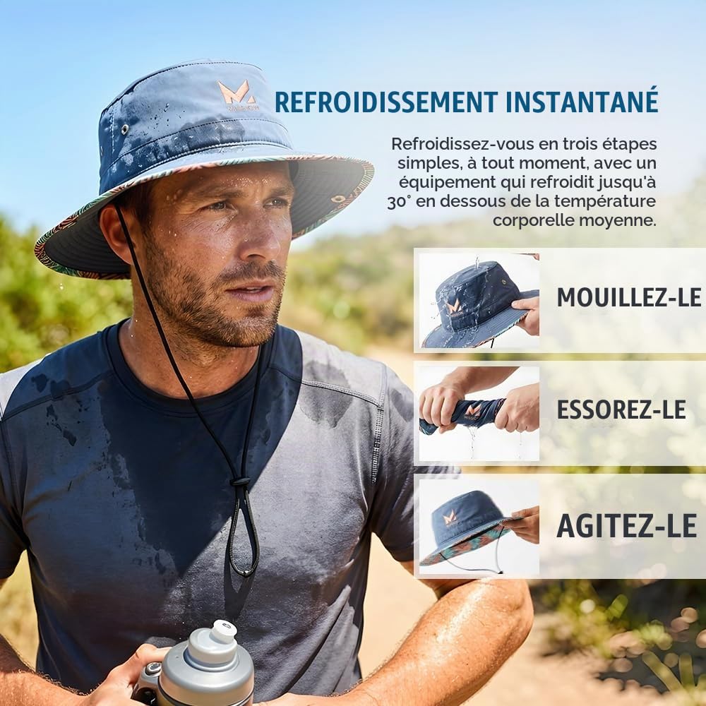 Mission Chapeau de pêcheur rafraîchissant Unisexe UPF 50 à Bord Large de 7,6 cm pour rafraîchir lorsqu'il est mouillé, UPF 50 (Kaki)