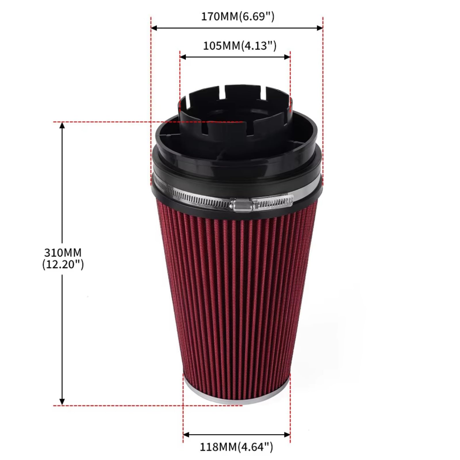 4 Pulgadas 102 Mm Para Alto Flujo Filtro Aire Seco Universal Coche filtro de aire motor | Piezas de modificación del motor de coche del filtro de entrada de aire con cabeza de seta(Black)