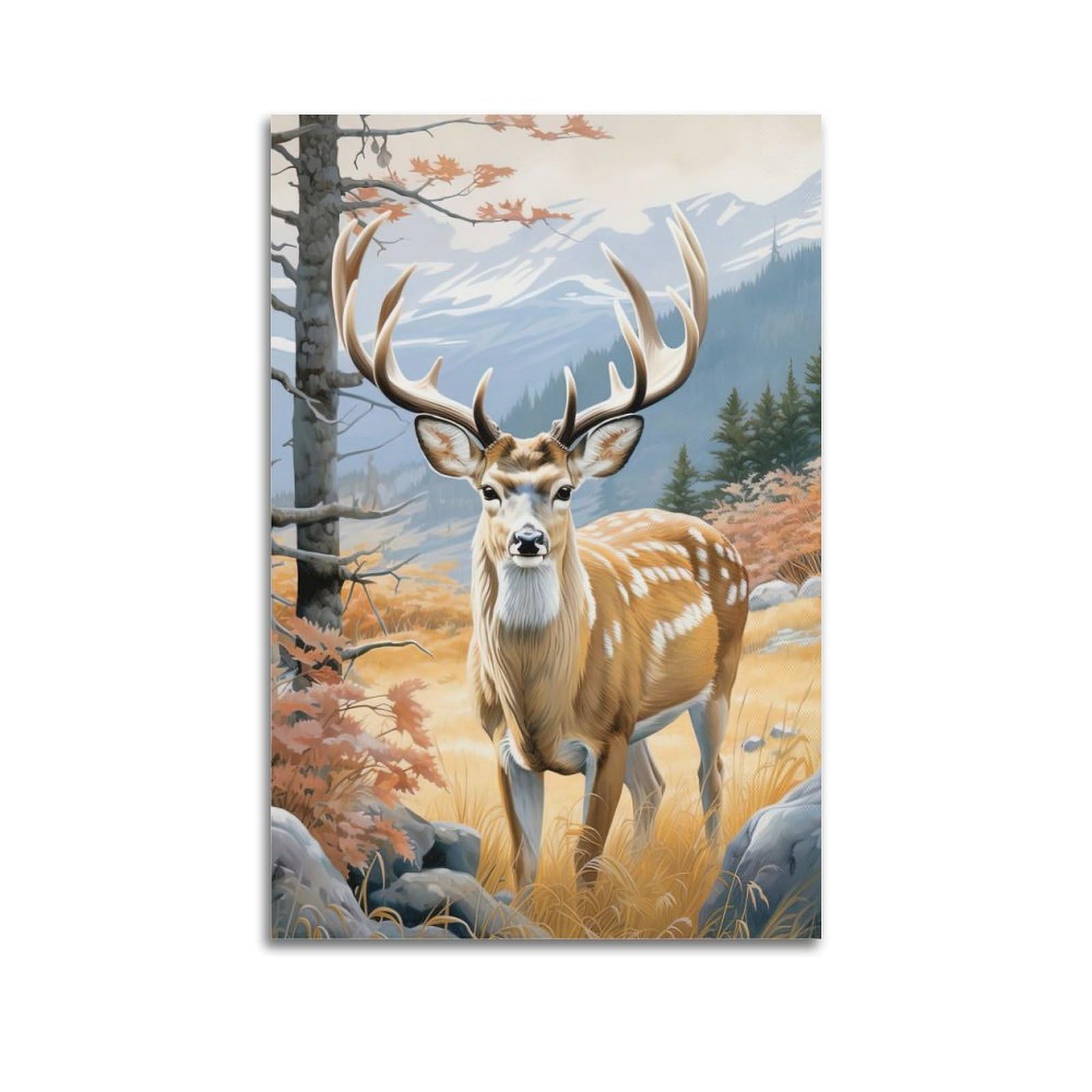 ZSZWHJ Animal Artwork Poster Deer on The Prairie Poster Decorative Painting Canvas Wall Posters And Art Picture Print Modern Family Bedroom Decor Posters 20x30inch(50x75cm)