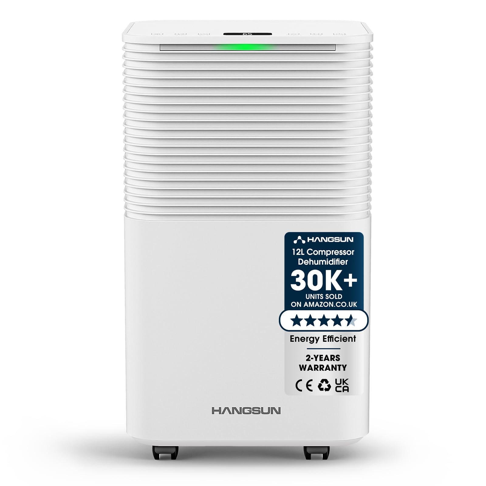 Hangsun 12L Dehumidifier with Digital Humidity Display, Sleep Mode, Laundry Drying Dehumidifiers for Home Damp with Continuous Drainage, 24H Timer Ideal for Large Room, Basement, Bedroom, Bathroom