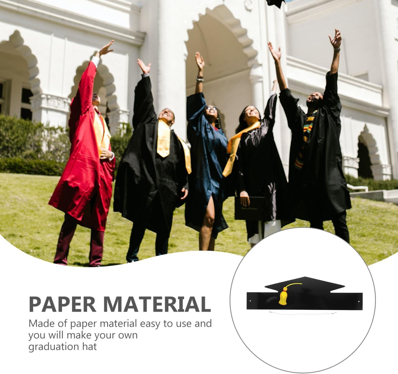 Doctor Paper Hat Props, 12pcs Graduation Cap Decorations with Golden Tassels Adjustable Kids Adults Graduation Party Props - Image 4