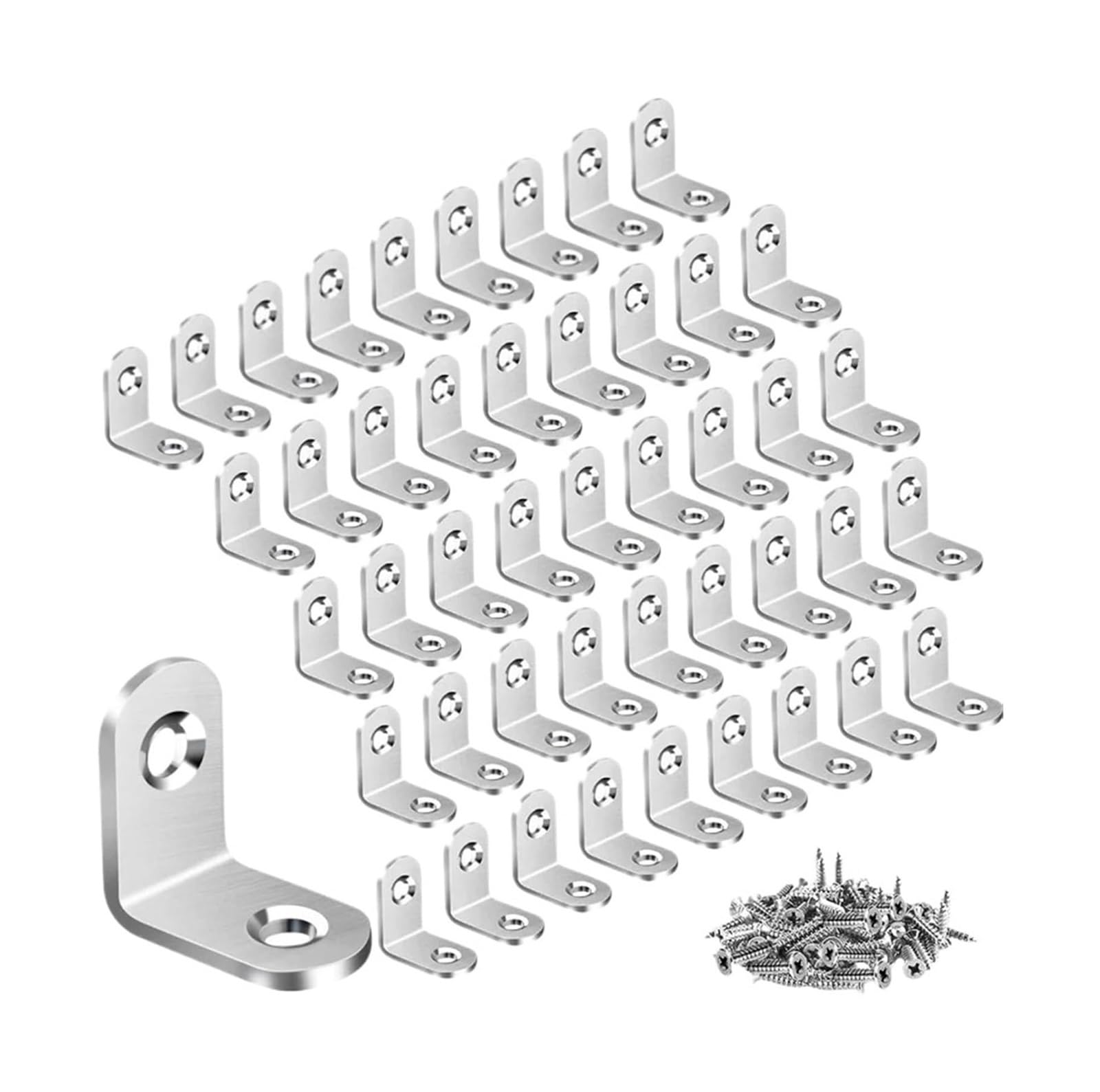 Opeximatun S-Silver 20X20 50Pcs Angle Brackets, L Brackets Stainless Steel Right Angle Corner Brace With Screws(S-Silver 20X20 50Pcs)