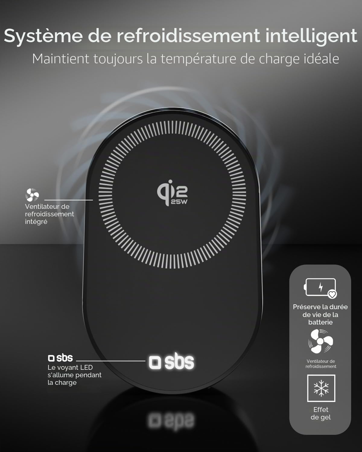 SBS Qi2 25W Chargeur sans Fil MagSafe, Support Téléphone Voiture Magnétique, Fixation Grille d'Aération, Recharge Rapide, Alimentation USB-C, Chargeur pour iPhone, Android, Noir | Fixation Grille d'Aération, Recharge Rapide, Alimentation USB-C, Chargeur p