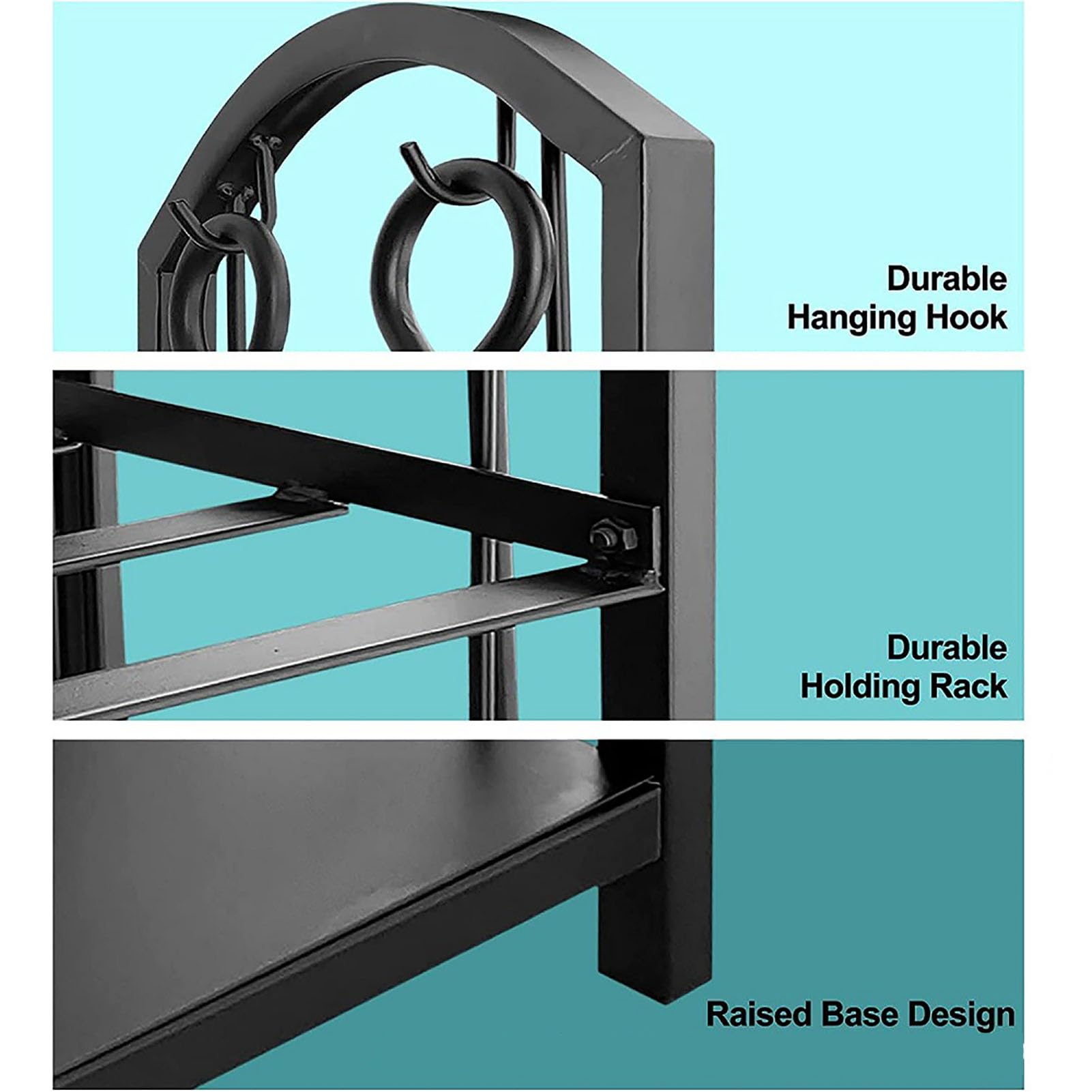 Support pour bois de chauffage avec 5 outils de cheminée – Porte-bûches, pince, brosse tisonnier et pelle pour le rangement et la niisation du bois de chauffage – Design élégant