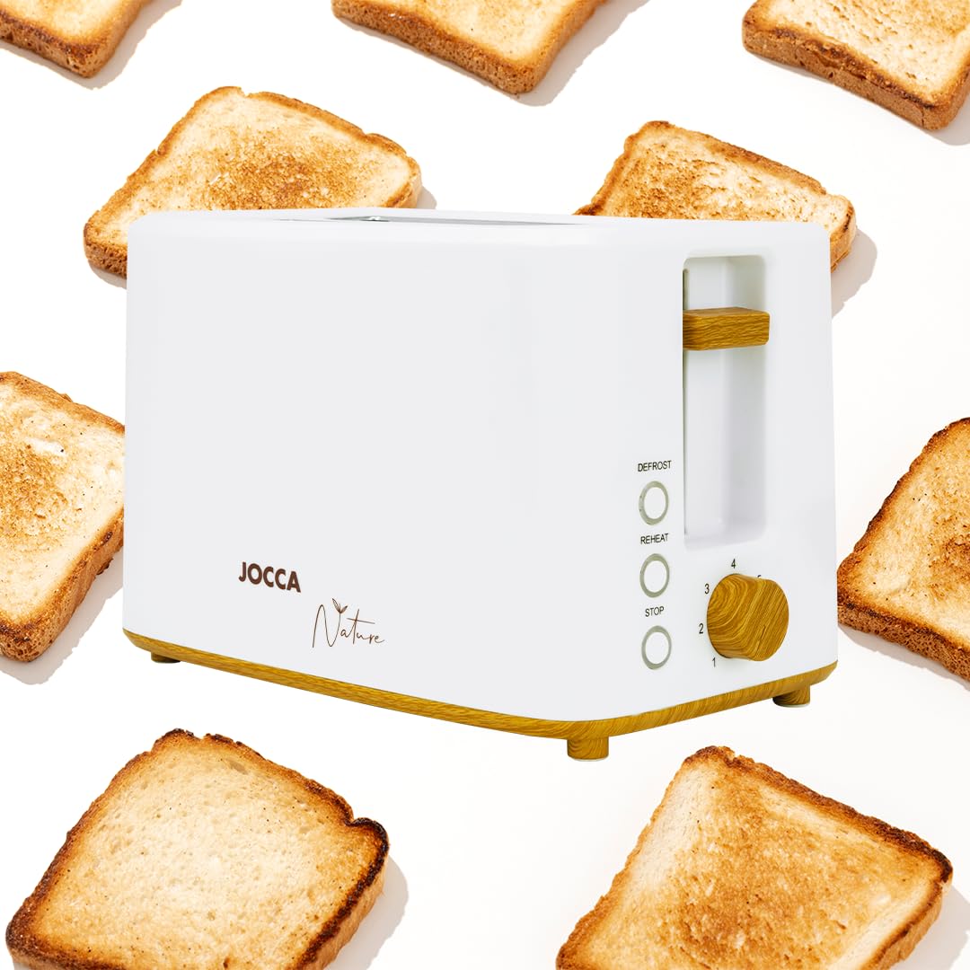 JOCCA - Grille-Pain 2 Tranches Sweet Pink Line| Toaster| 7 Niveaux de Grillage| Fonctions Décongélation, Réchauffage et Annulation| Pour Différents Types de Pain| 700W| Blanc