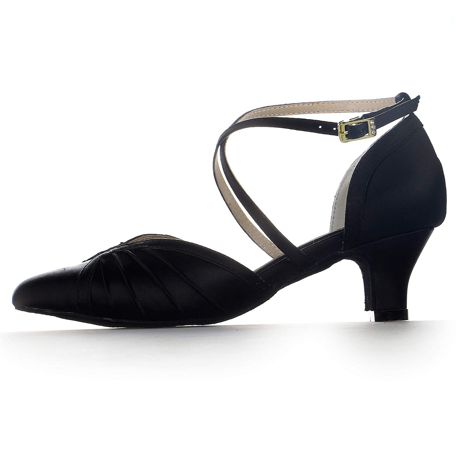 JIAJIA 00966 Women's Satin Sandals Block Heel Latin Salsa Performance Dance Shoes Color Black,Size 5 B(M) US/35 EU