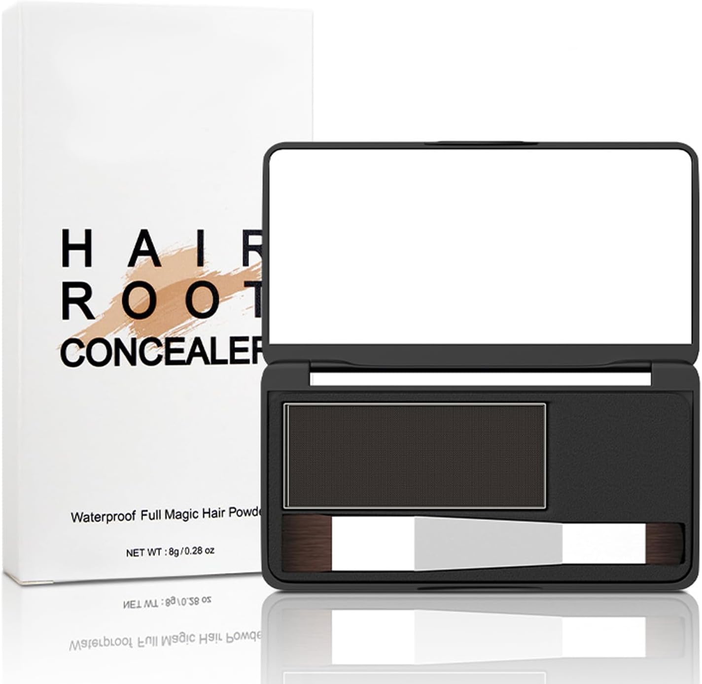 Instantly Root Touch Up Hairline Powder with Double Head Brush & Mirror - Natural Temporary Hair Colour for Eyebrow & Contour - Long Wearing & Waterproof Dark Brown