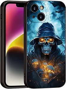 Printed with Skull for iPhone 14 case, Printed with a skeleton pattern bathed in lightning, the Silicone shockproof case makes your phone look cool and eye-catching(A1-skull-Death God Skeleton )