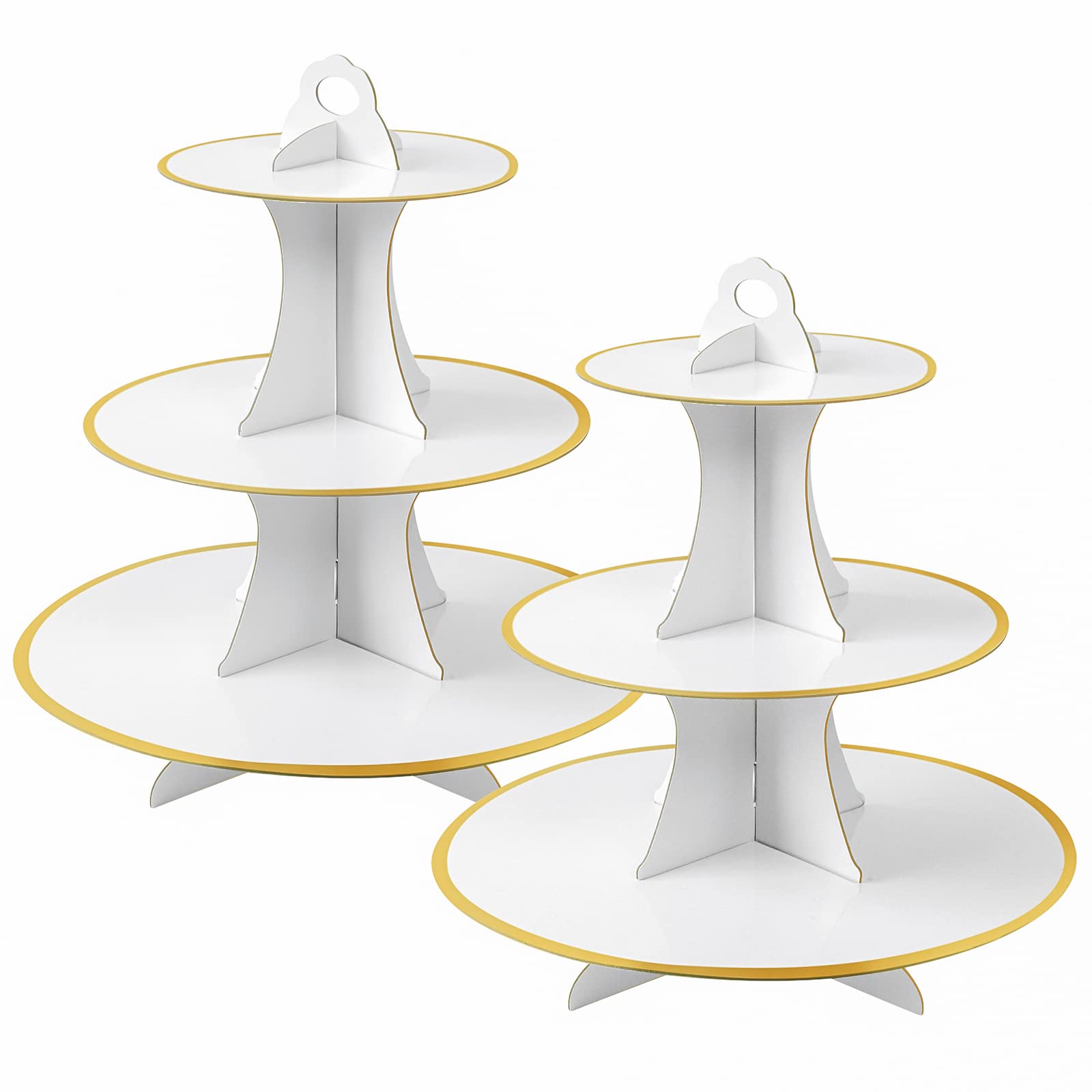 Présentoir carton cupcake rond lot de 2 supports blancs et dorés 3 étages