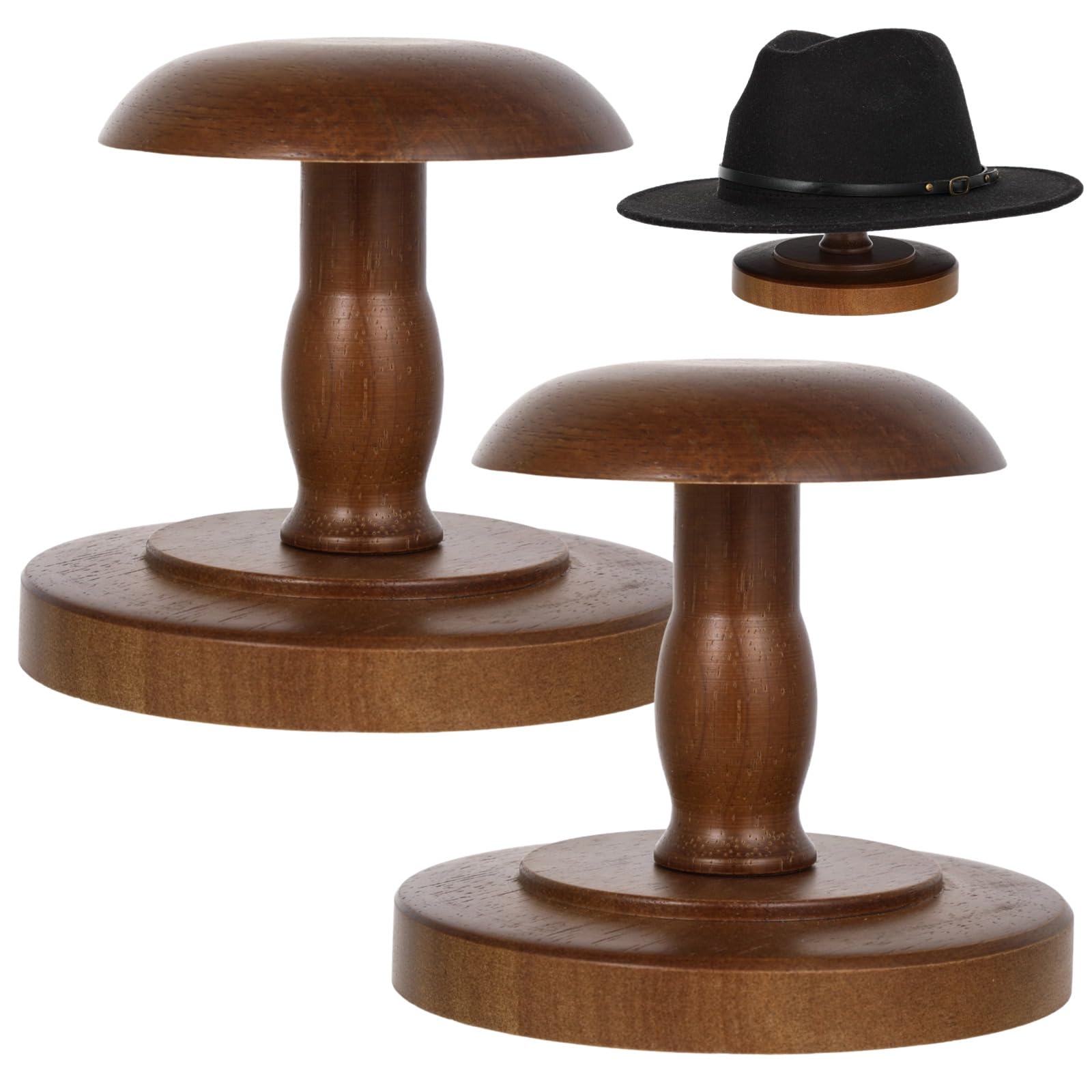 Photo 1 of 2PCS Vintage Wooden Hat Rack Stand, Rustic Hat Rack Display Stand, Brown Tabletop Cap Hats Rack Organizer with Wig Holder Display for Closet, Home Decor Display for Closet Dresser Home Decor Man Cave