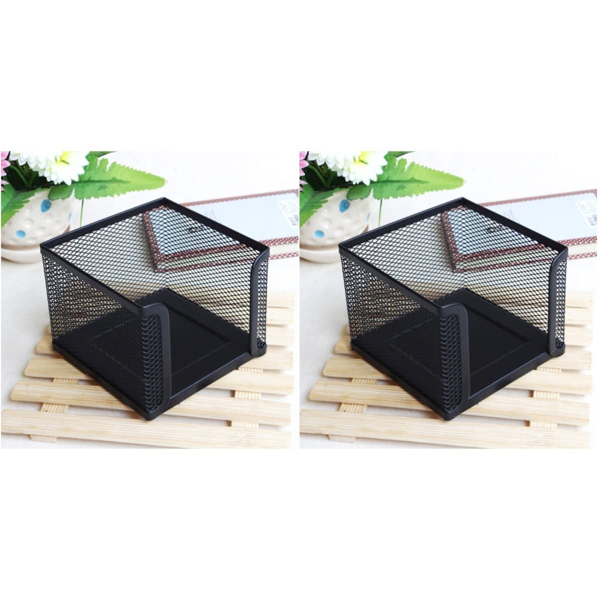 Operitacx 2pcs Metal Mesh Note Paper Holder Square Desktop Accessory for Home Office Black Wire Organizer for Memo Cards and Documents Lightweight and Ergonomic Design