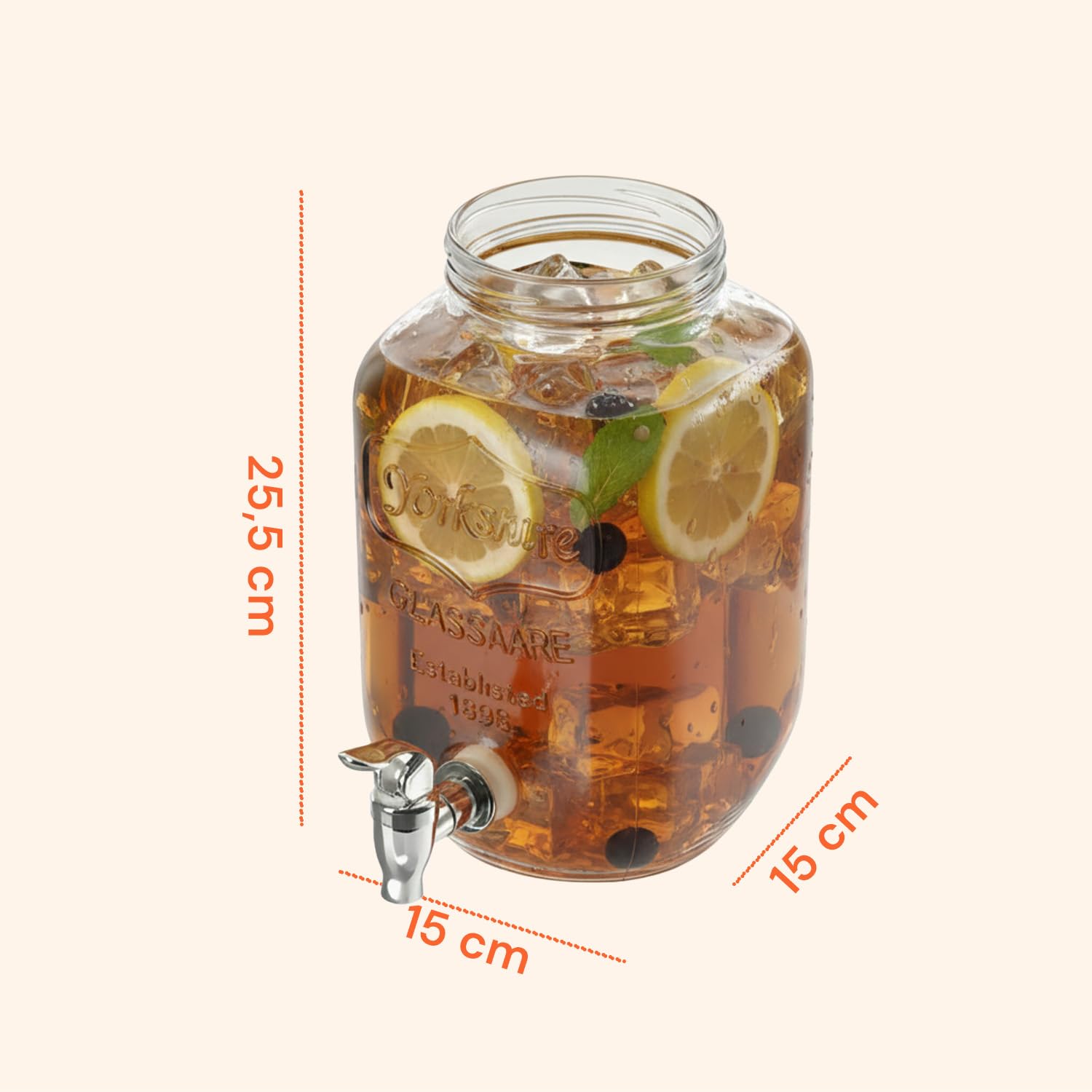 Avilia - Dispenser Bevande in Vetro 4L con Rubinetto e Infusore Integrato, Contenitore per Acqua e Succhi per Cucina e Ufficio, con Coperchio in Alluminio per Uso Quotidiano ed Eventi