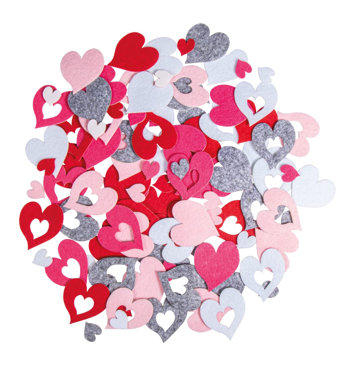 Rayher Felt Heart Stickers, Heart-Shaped Stickers, Set of 105 Heart Stickers, Self-Adhesive Felt Shapes in various sizes, assorted colours, 100% Polyester, 1.7cm and 4cm, 43000999