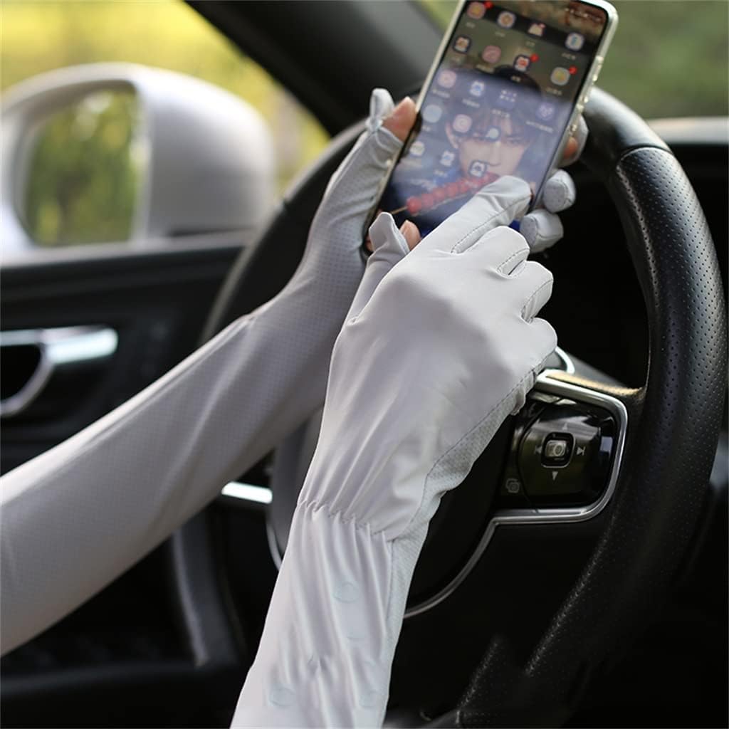 HBJWOV Exposed Two-finger Sleeves Female Driving Ice Silk Long Gloves Arm Arm Thin(E)