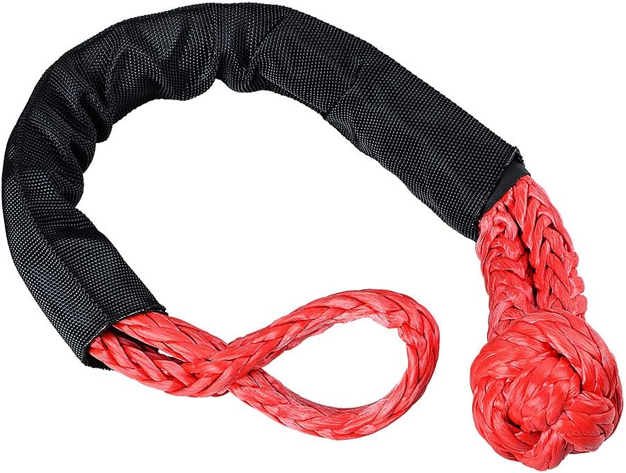 Fit Towing Snow Plow 4X4 Trailer Truck 3/8" 1/2" Winch Ropes 4X Red Synthetic Soft Shackle Rope WLL 15000lbs Breaking Strength 38000lbs + 4X Blue Snatch Aluminum Recovery Ring