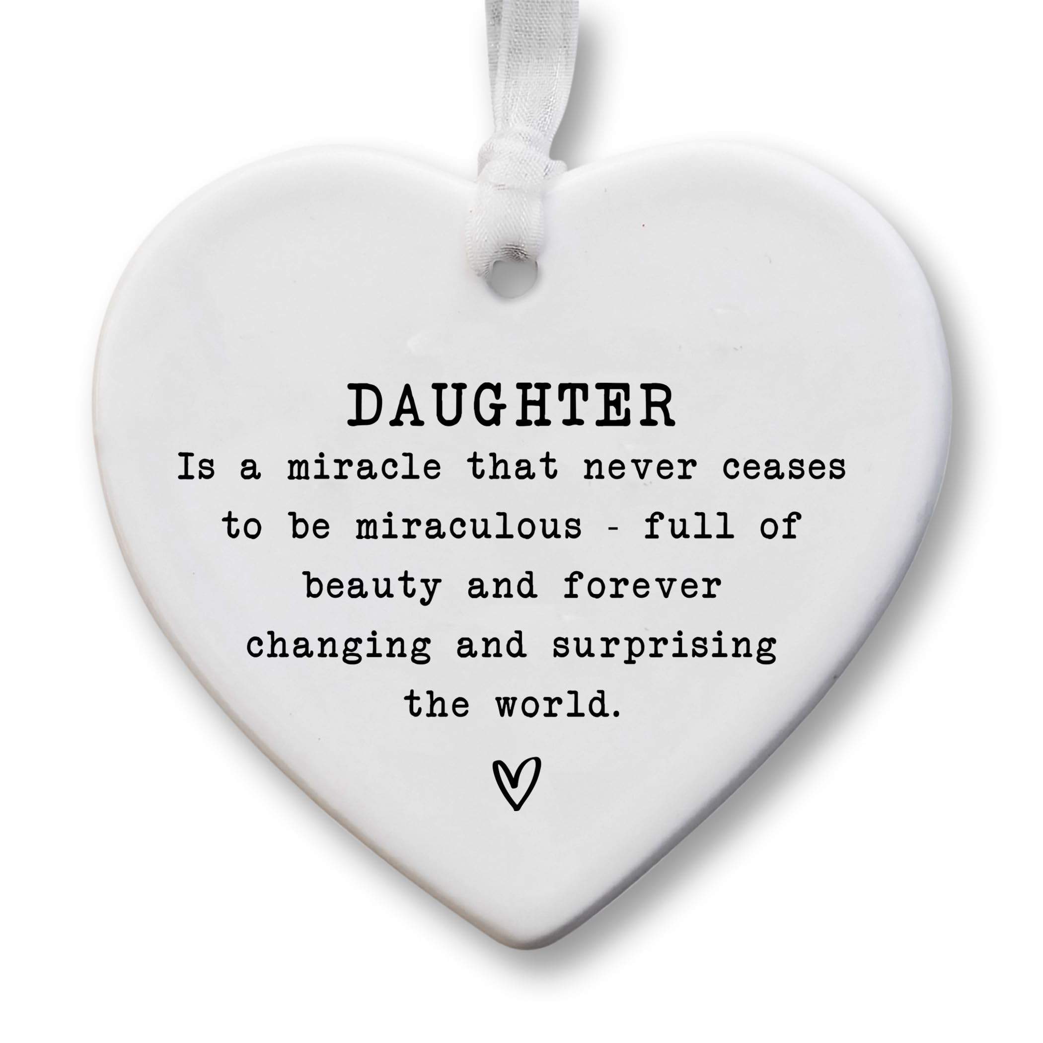 Ceramic Daughter Heart Keepsake Ornament with Ribbon – 8x7cm Hanging Gift for Daughter – Sentimental Plaque – Birthday, Christmas or Special Occasion Gift from Mum or Dad
