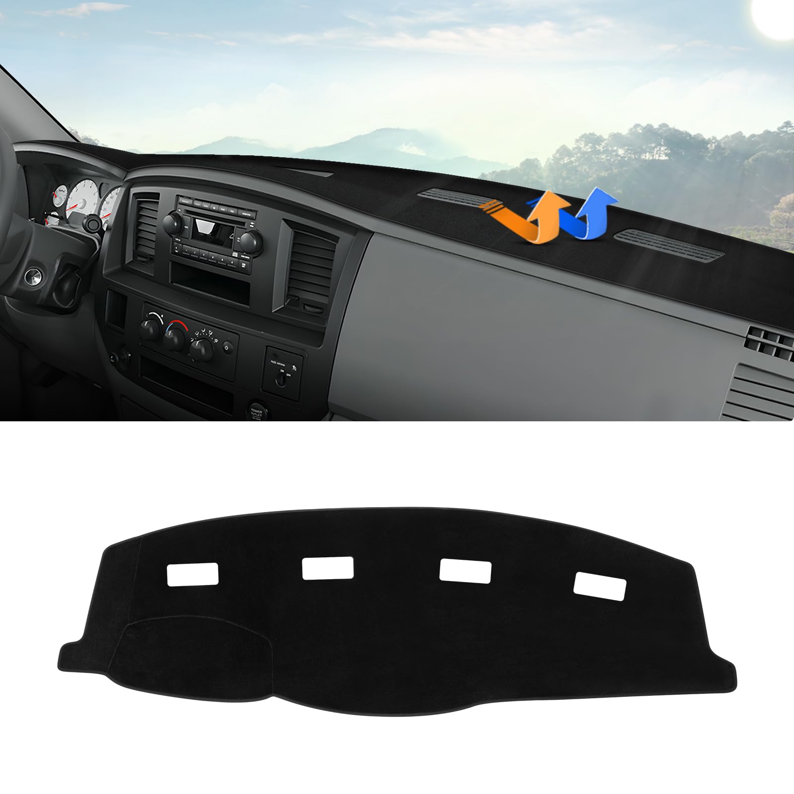 Autorder Dashboard Cover Mat for 2006-2008 Dodge Ram 1500 2500 3500,2009 Dodge Ram 2500 3500 4500 5500,2010 Dodge Ram 4500 5500 Accessories Dash Cover Velvet Dash Mat(Without Cutout for Dash Speakers)