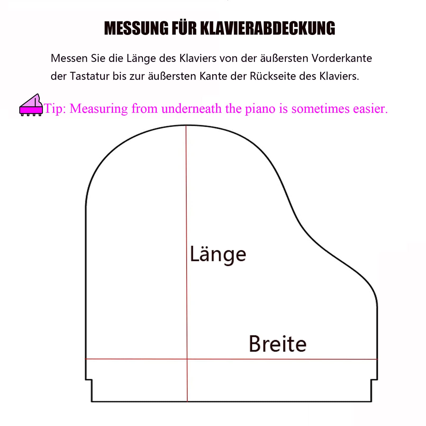 Cutfouwe Flügel Vollständige Klavierdeckel 200cm/78.7in,Schwarze Flügel Klavier Abdeckung,Grand Piano Staubdicht Cover,200cm mit Einzelsitzbezug
