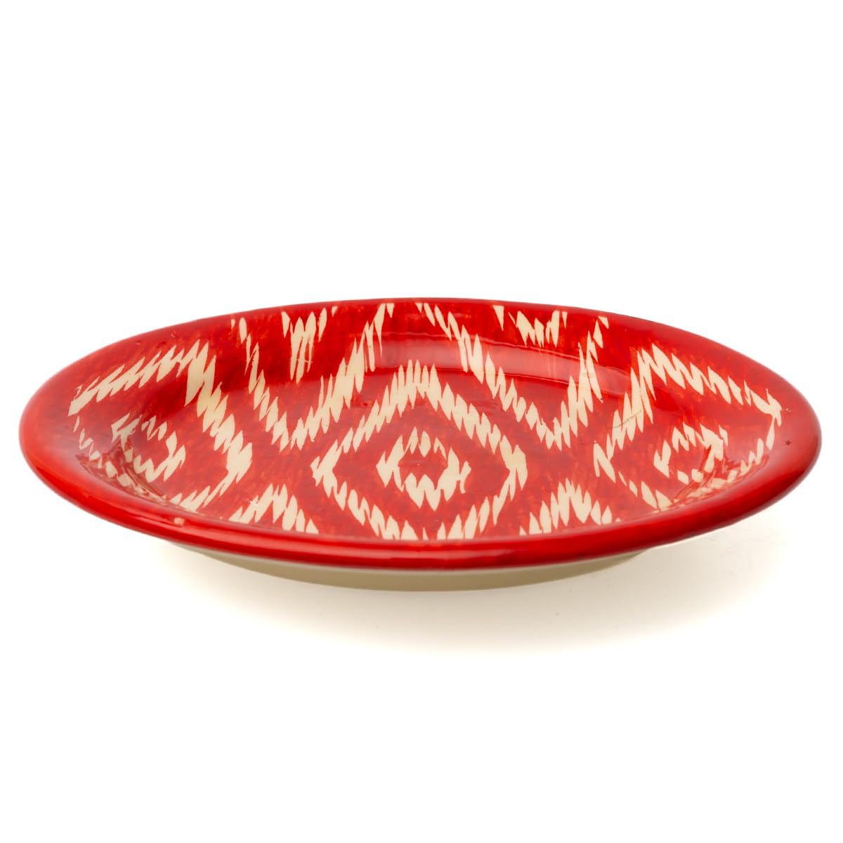 Lagan Rishtan Keramikteller Ø 17,5 cm Atlas Rot Usbekischer Speiseteller mit handbemaltem Design