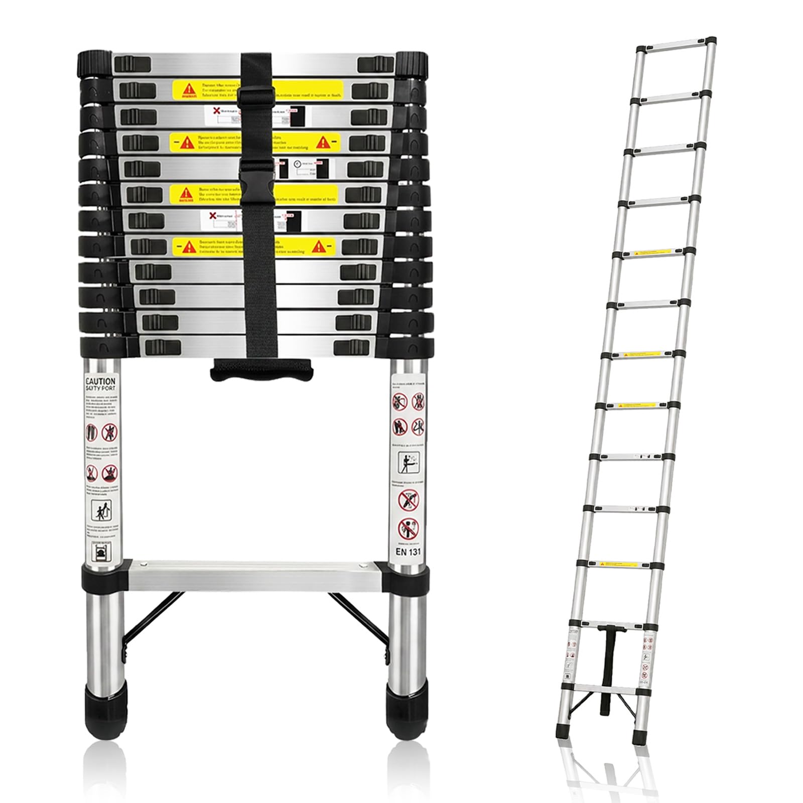 Échelle télescopique de 3,8m, échelle Extensible en Acier Inoxydable renforcé Anti-crochage, échelle Pliable Stable de 150 kg, échelle Pliable à Retrait Lent Anti-crevaison avec Manuel Complet