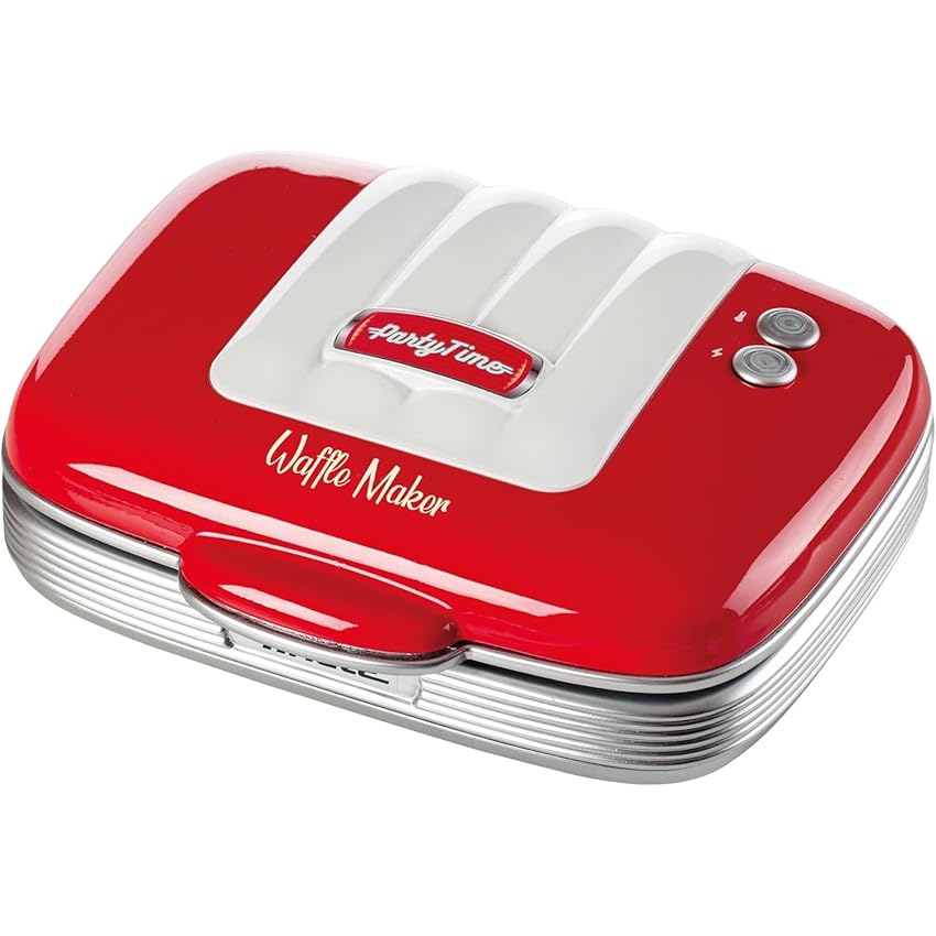 Immagine del prodotto Ariete Waffle Maker Party Time 1973, Piastra per Waffle con Piastre Antiaderenti, Avvolgicavo, Chiusura di Sicurezza e Spia di Accensione, 700 W, Rosso