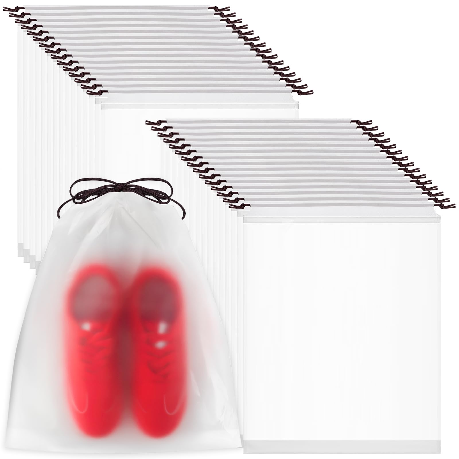 40 PCS Shoe Bags for Travel 40 X 30 cm Large Clear Travel Storage Bag Vacation Essentials Cruise Essentials Portable Drawstring Packing for Clothes Toys Shoes and Socks Storage