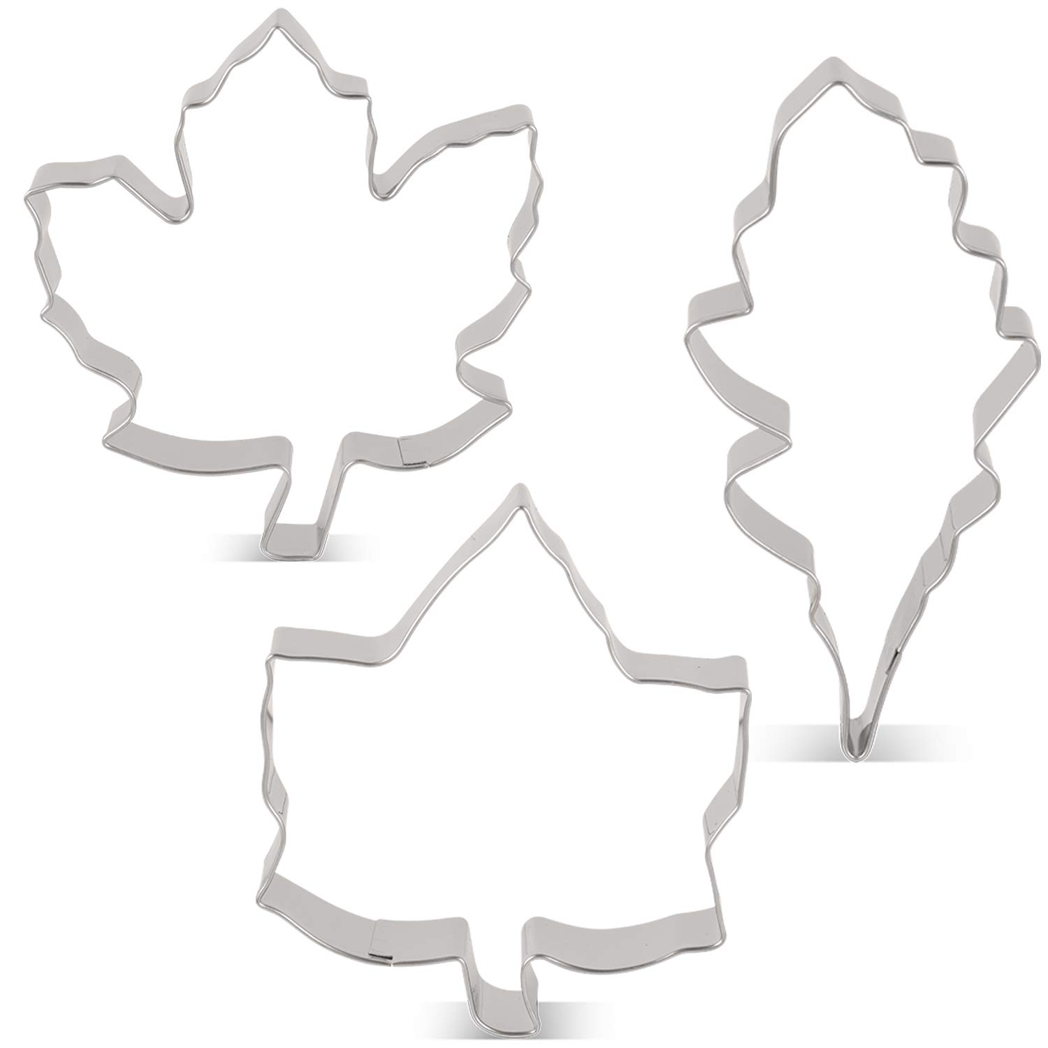LILIAOFall Leaf Cookie Cutter Set - 3 Piece - Maple Leaf, Oak Leaf and Ivy Leaf Biscuit Fondant Cutters - Stainless Steel