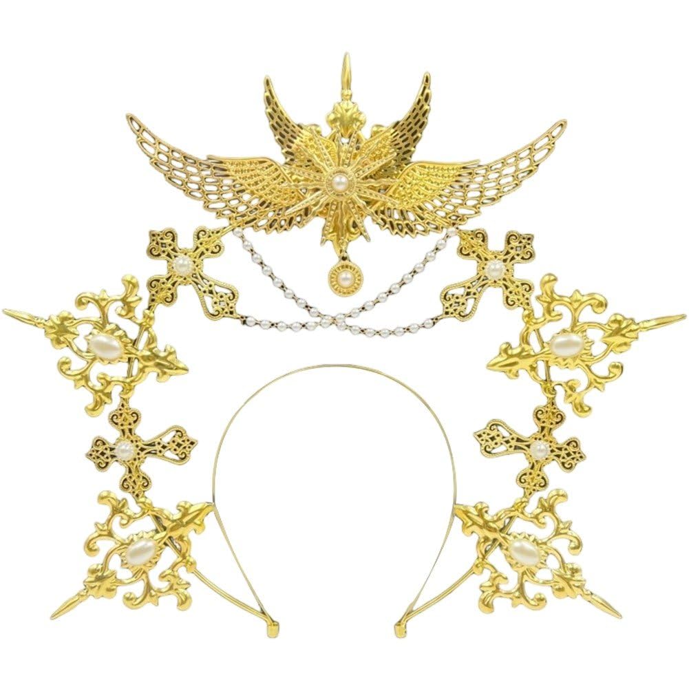 Coiffe de deesse lolita avec couronne aureole aux finitions gothiques precises