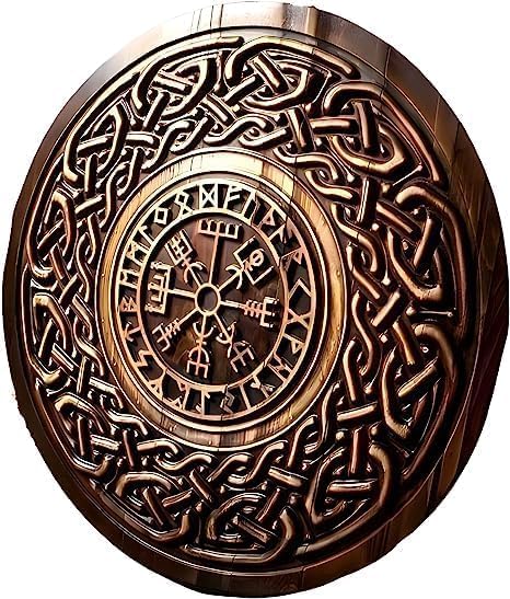 Bouclier Viking en bois sculpté rond celtique marron pour bataille