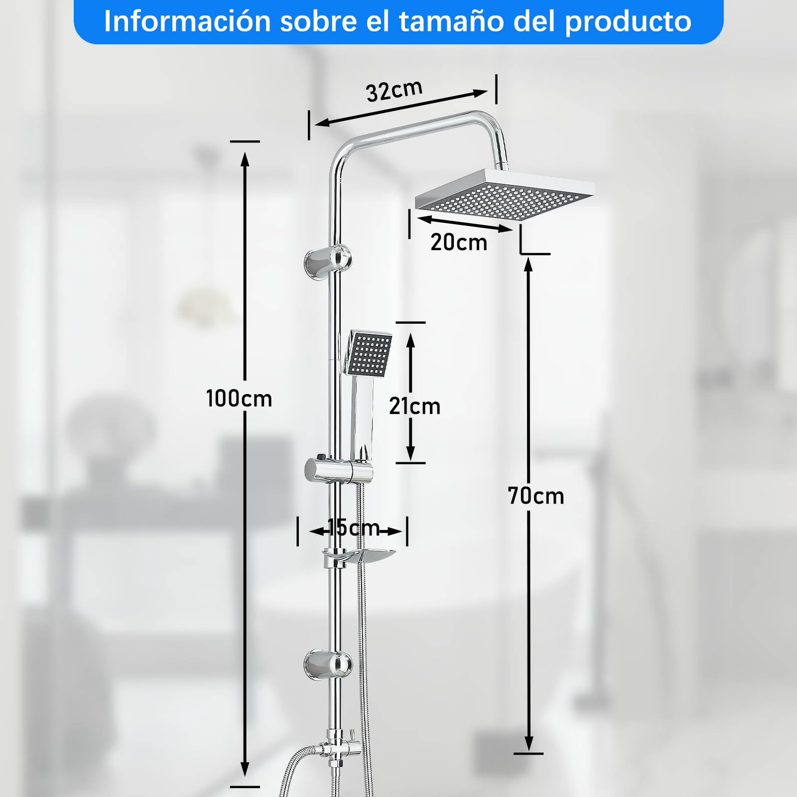 Set de Ducha de Lluvia, Set de Ducha de Lluvia Cuadrado, Set de Ducha con Ducha de Lluvia y Teleducha, Galvanizado（20cmX20cm）
