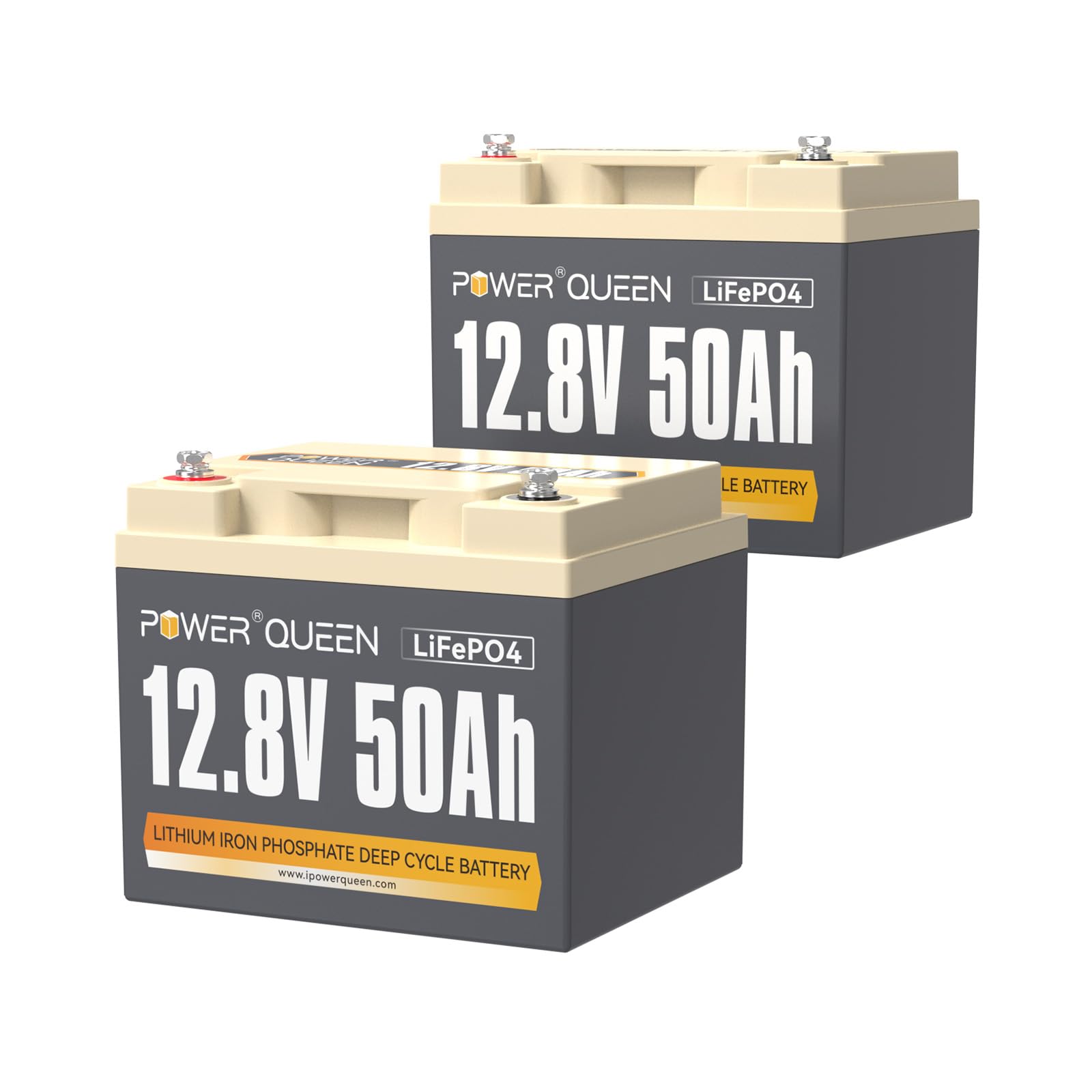 Power Queen 12V 50Ah LiFePO4 Batteria a ciclo profondo (Confezione da 2), potenza di carico 640 Wh, BMS 50A, Batteria da 4000-15000 cicli e durata di 10 anni, per camper, impianto solare, E-Scootern
