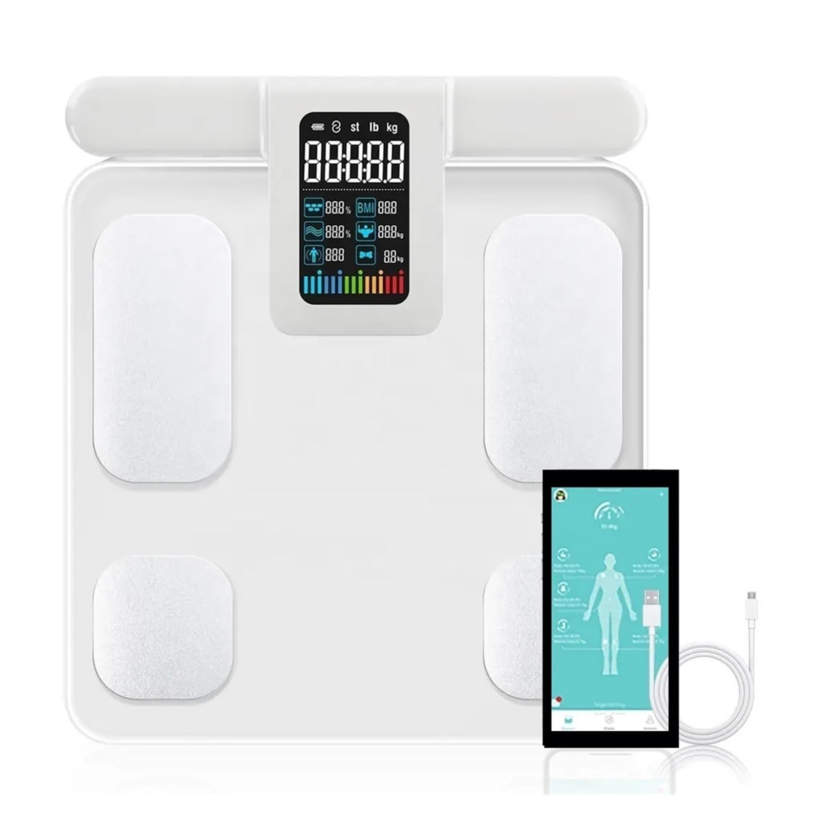 Báscula Inteligente De Bioimpedancia, 8 Electrodos, BMI, Báscula De Grasa Corporal, Báscula De Peso Corporal, Báscula Profesional De Composición Corporal, Recargable