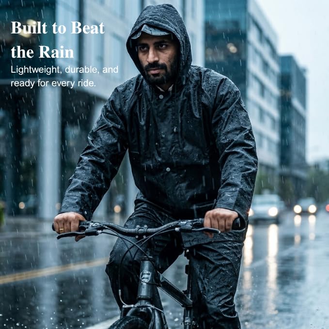 Image of GRECIILOOKS Men`s Raincoat | raincoat For men Waterproof with Hood | Rainsuit with Drawstring & heavy duty zippers | rain coat for Mens with Transparent Visor