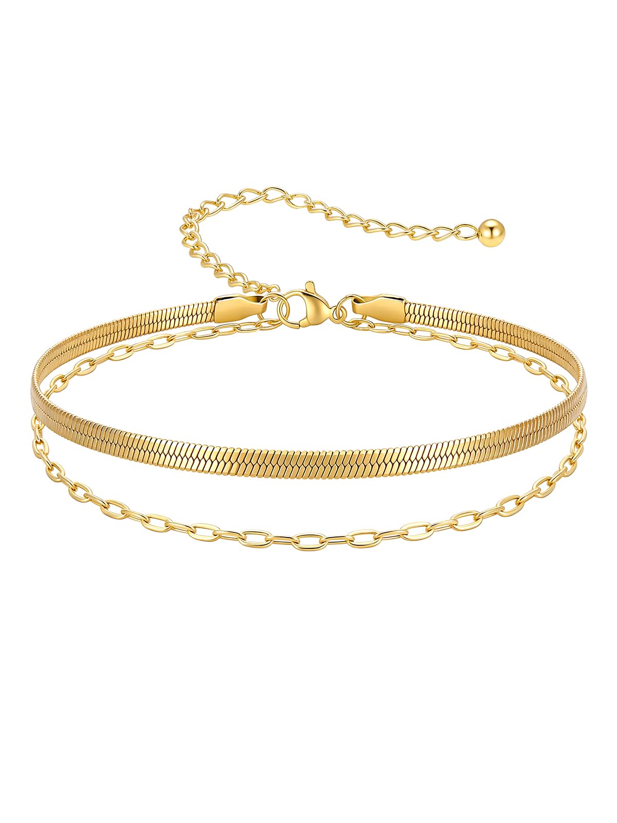 FOCALOOK Cavigliera Donna Argento/Oro/Nero Acciaio Inox, Catena a Strati Perla/Serpente/Maglietta, Gioielli Estate