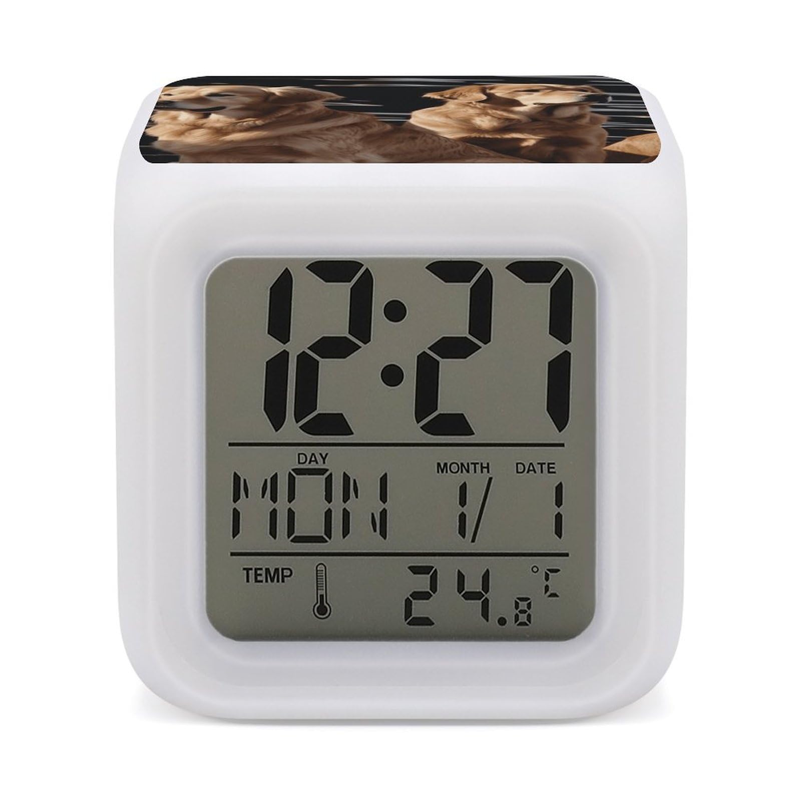 FekiLoot Golden Retrievers Alarm Clock for Heavy Sleepers Wake Up Digital Clock with 7 Color Changing Night Light Super Loud Digital Alarm Clocks Small Machine Alarm Clocks