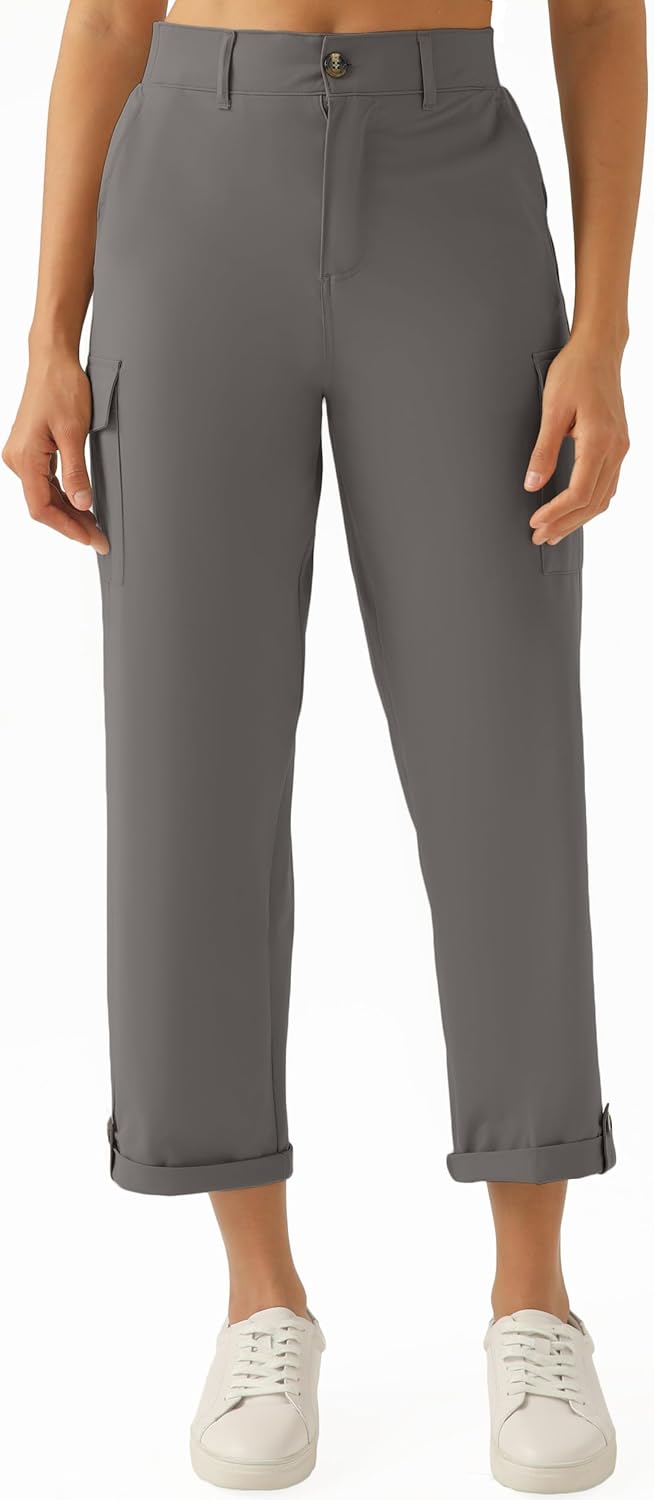 Women's Lightweight Cargo Pants with Pockets Quick Dry Stretchy Capri Hiking Pants for Casual Travel Camping